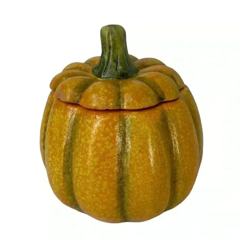 VINTAGE HALLOWEEN CERAMIC PUMPKIN DECOR SHELF STORAGE CENTER PIECE CANDY BOWL